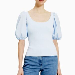 Theory Size L Baby Blue Top with Puff Sleeves - New With Tags